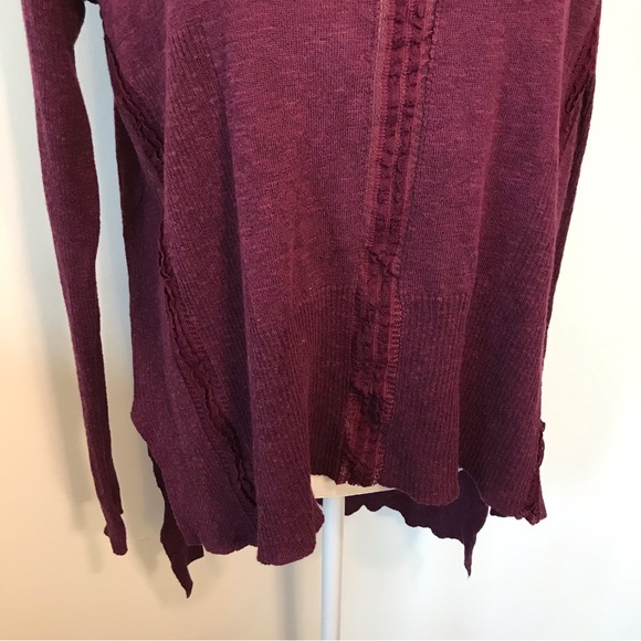 Free People Purple Maroon Sweater Lace Ruffles Oversized High Low Size Small - Picture 2 of 9